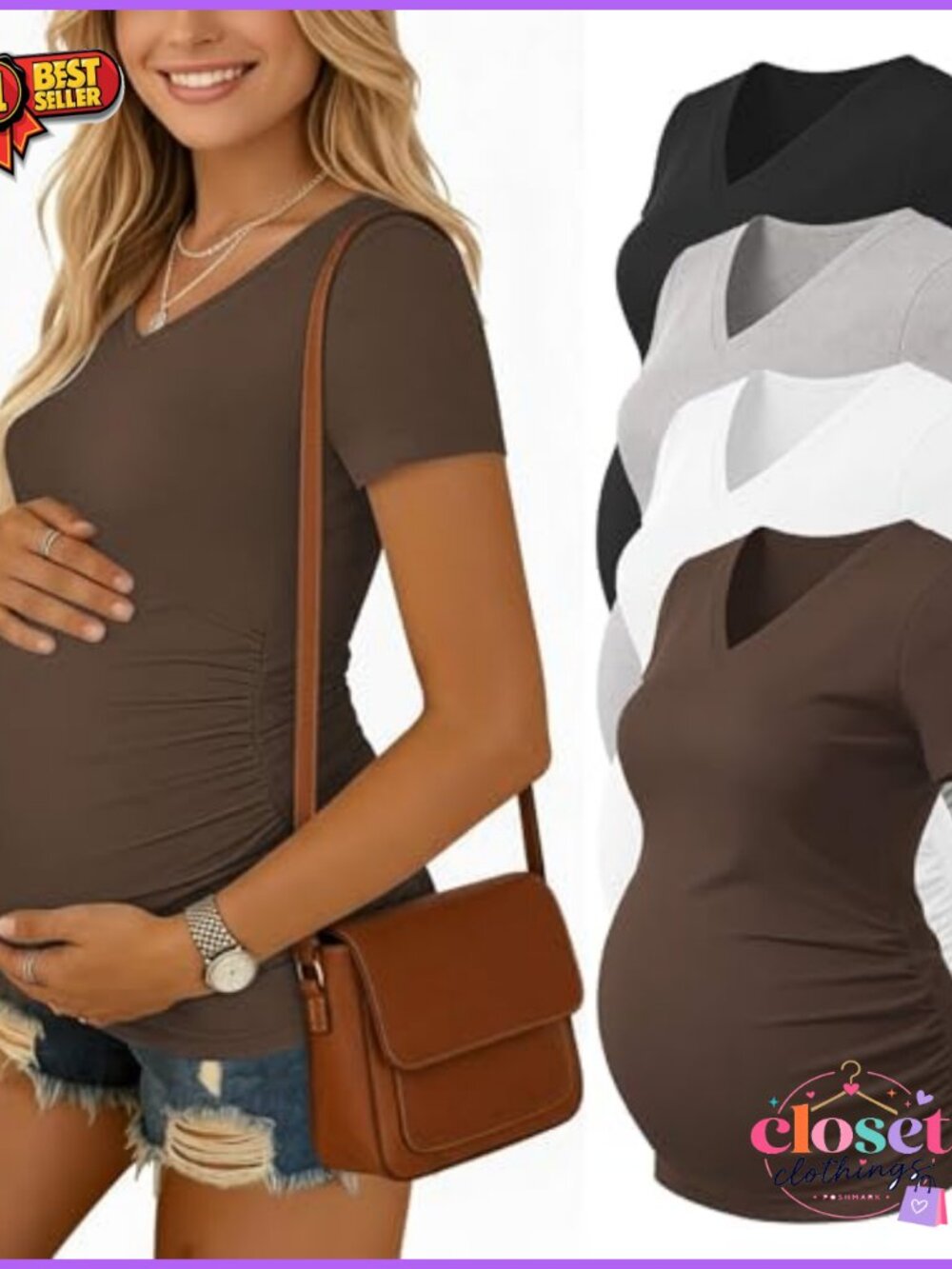 Maternity Shirts 4 Pack V Neck Pregnancy Summer Tops Tshirt
